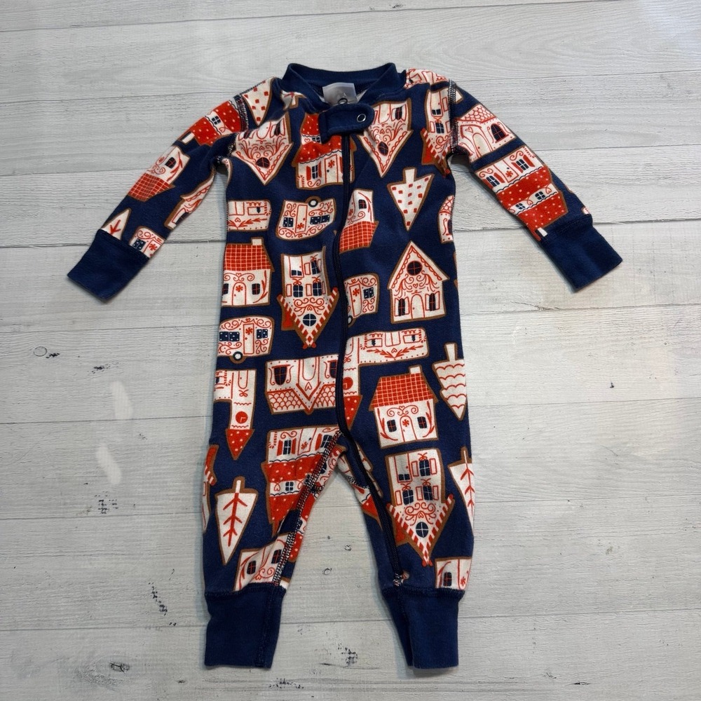 Hanna‎ Andersson Long John Pajama footless sleeper gingerbread village 60 3-6m